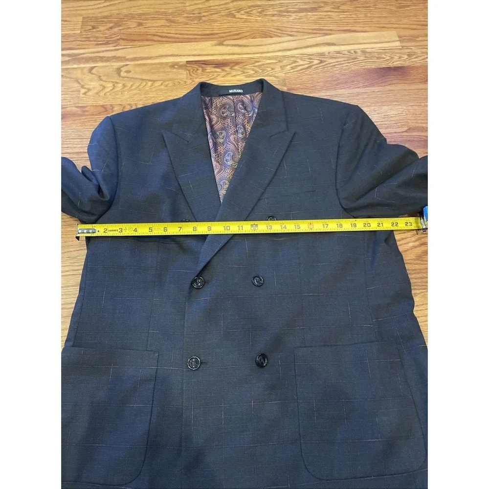 Murano‎ Men's Slim Fit Double Breasted Blazer Window Plaid Paisley Lined Size XL